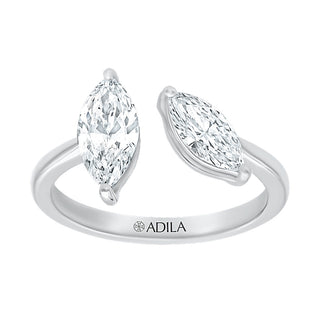 Two Stone Marquise Shape Ring with Moissanite Stone in 925 Sterling Silver - Adila