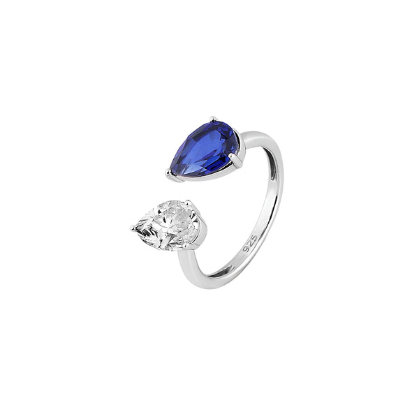 Blue Lagoon Two-Stone Moissanite Silver Ring