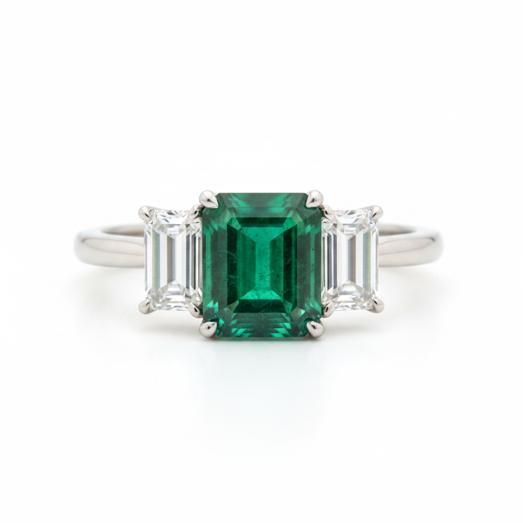 Silver Rings for Women -Emerald Royal Silver Moissanite Ring | Adila Jewels
