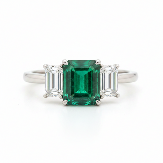 Silver Rings for Women -Emerald Royal Silver Moissanite Ring | Adila Jewels