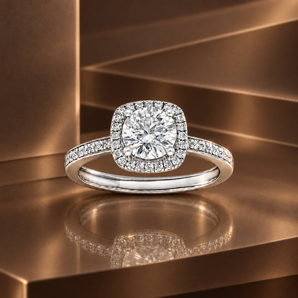 Serene Grace Cushion Halo Moissanite Silver Ring