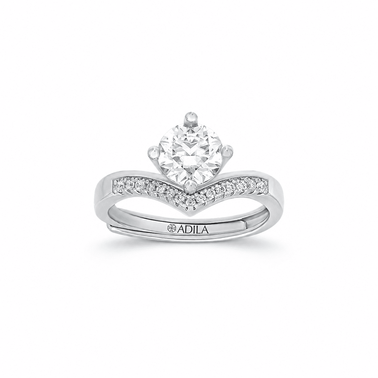 Kiara Chevron Solitaire Moissanite Silver Ring