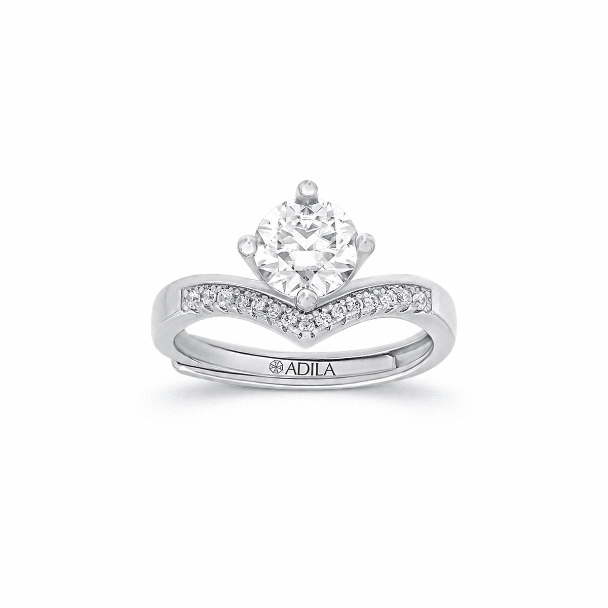 Kiara Chevron Solitaire Moissanite Silver Ring
