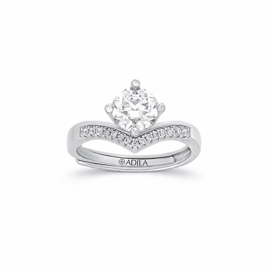 Kiara Chevron Solitaire Moissanite Silver Ring
