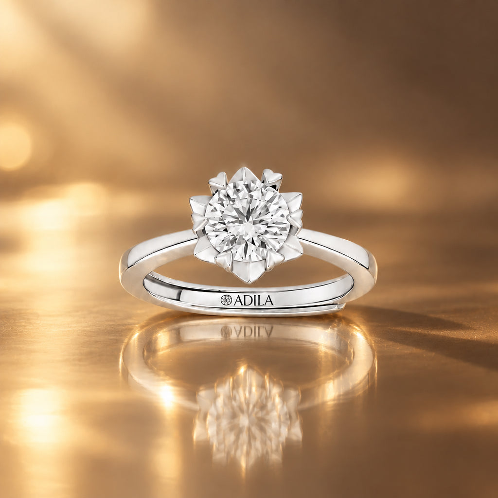 Arnika Lotus Solitaire Moissanite Silver Ring
