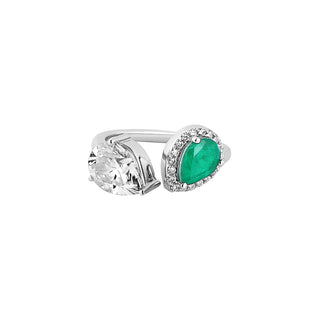 Emerald Splash Ring | Silver Moissanite & Green Gemstone Jewelry | Adila