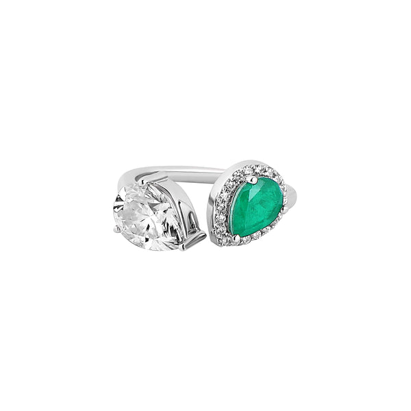 Emerald Splash Moissanite Silver Ring