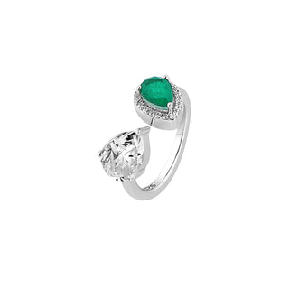 Emerald Splash Ring | Silver Moissanite & Green Gemstone Jewelry | Adila