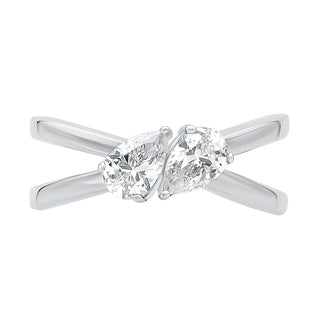 Toi Et Moi Pear Shape Moissanite Stone Ring in Sterling Silver