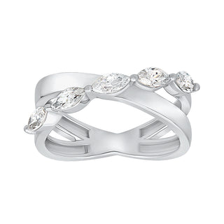 Crossover Marquise Shape Moissanite Stone Ring in Sterling Silver