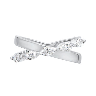 Crossover Marquise Shape Moissanite Stone Ring in Sterling Silver