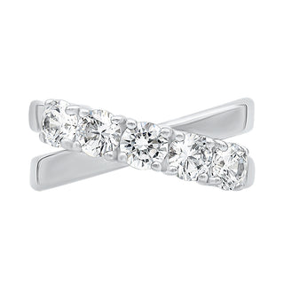 Crossover Round Shape Moissanite Stone Ring in Sterling Silver - Adila