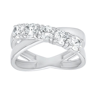 Crossover Round Shape Moissanite Stone Ring in Sterling Silver