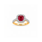 Ruhani Ruby Cushion Halo Moissanite Ring