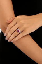 Ruhani Ruby Cushion Halo Moissanite Ring