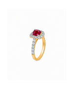 Ruhani Ruby Cushion Halo Moissanite Ring