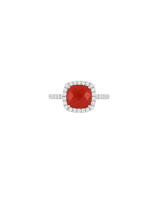 Ruhani Ring with a red gemstone and diamond-studded band on a white background | Adila Jewels