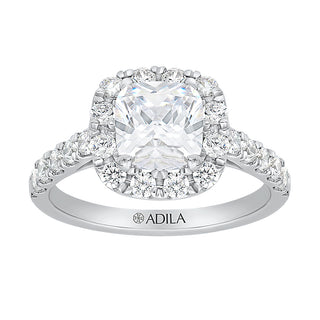 The Halo Cushion Ring with Diamonds in Gold - Adila