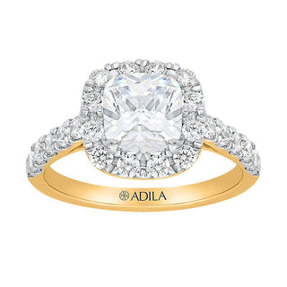 The Halo Cushion Ring with Diamonds in Gold - Adila