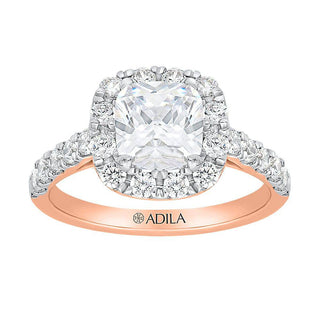 The Halo Cushion Ring with Diamonds in Gold - Adila