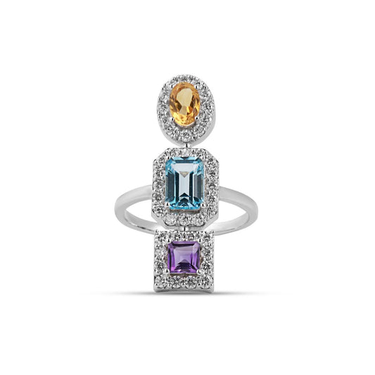 Soleia Multi-stone Silver Moissanite Ring | Adila