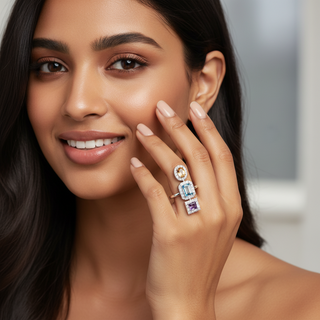 Soleia Multi-stone Silver Moissanite Ring | Adila