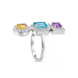 Soleia Multi-stone Silver Moissanite Ring | Adila