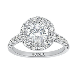 The Halo Round Ring with Diamonds in Gold - Adila