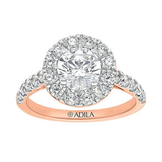 The Halo Round Ring with Diamonds in Gold - Adila