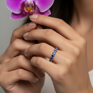 Silver Eternity Rings for Women -Jamun Pop Challa Silver Gemstone Ring | Adila Jewels
