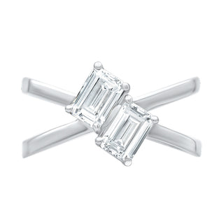 Two Stone Radiant Cut Crossover ring with Moissanite Stone in 925 Sterling Silver - Adila