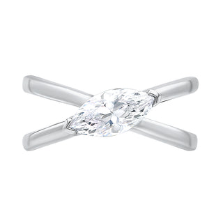 Cross-Over Marquise Shape Moissanite Stone Ring in Sterling Silver