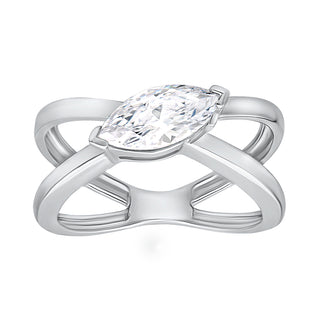 Cross-Over Marquise Shape Moissanite Stone Ring in Sterling Silver