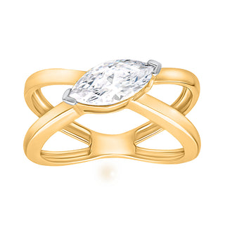 Cross-Over Marquise Shape Moissanite Stone Ring in Sterling Silver