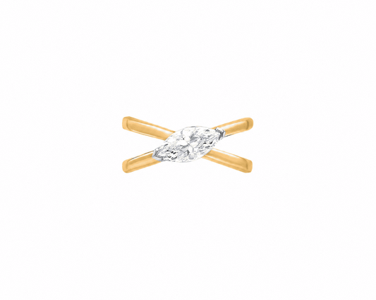 Cross-Over Marquise Moissanite Silver Ring