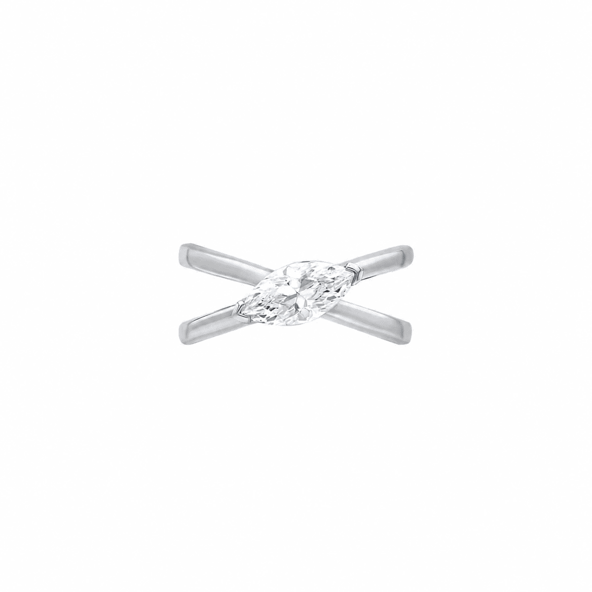Cross-Over Marquise Moissanite Silver Ring