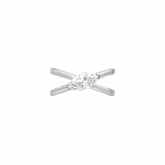 Cross-Over Marquise Moissanite Silver Ring
