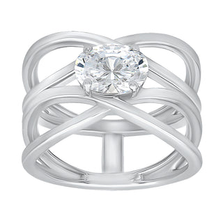 Double Infinity Oval Shape Moissanite Stone Ring in Sterling Silver - Adila