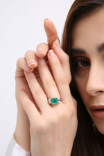 Emerald Royal Silver Moissanite Ring