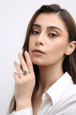 Emerald Royal Silver Moissanite Ring
