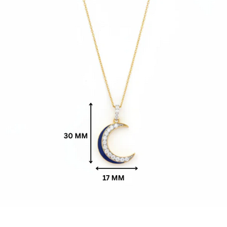 Oraya Blue Enamel Moissanite Crescent Moon Pendant