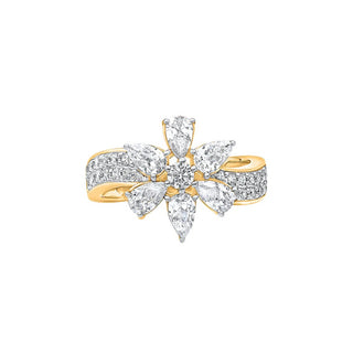 Pear and Round Moissanite Flower Shape Ring