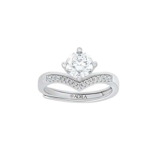 Kiara Chevron Solitaire Moissanite Silver Ring