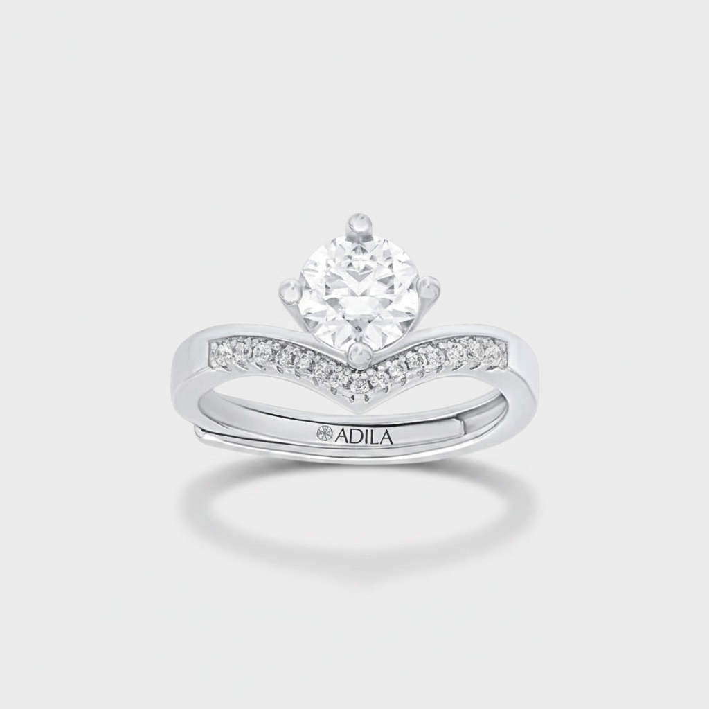Kiara Chevron Solitaire Moissanite Silver Ring