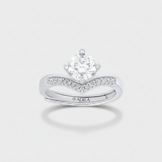 Kiara Chevron Solitaire Moissanite Silver Ring