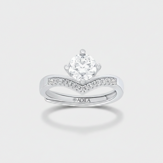 Kiara Chevron Solitaire Moissanite Silver Ring