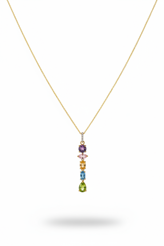 Gelato Glow Silver Multi Colour Pendant | Moissanite & Gemstone Silver Jewelry | Adila