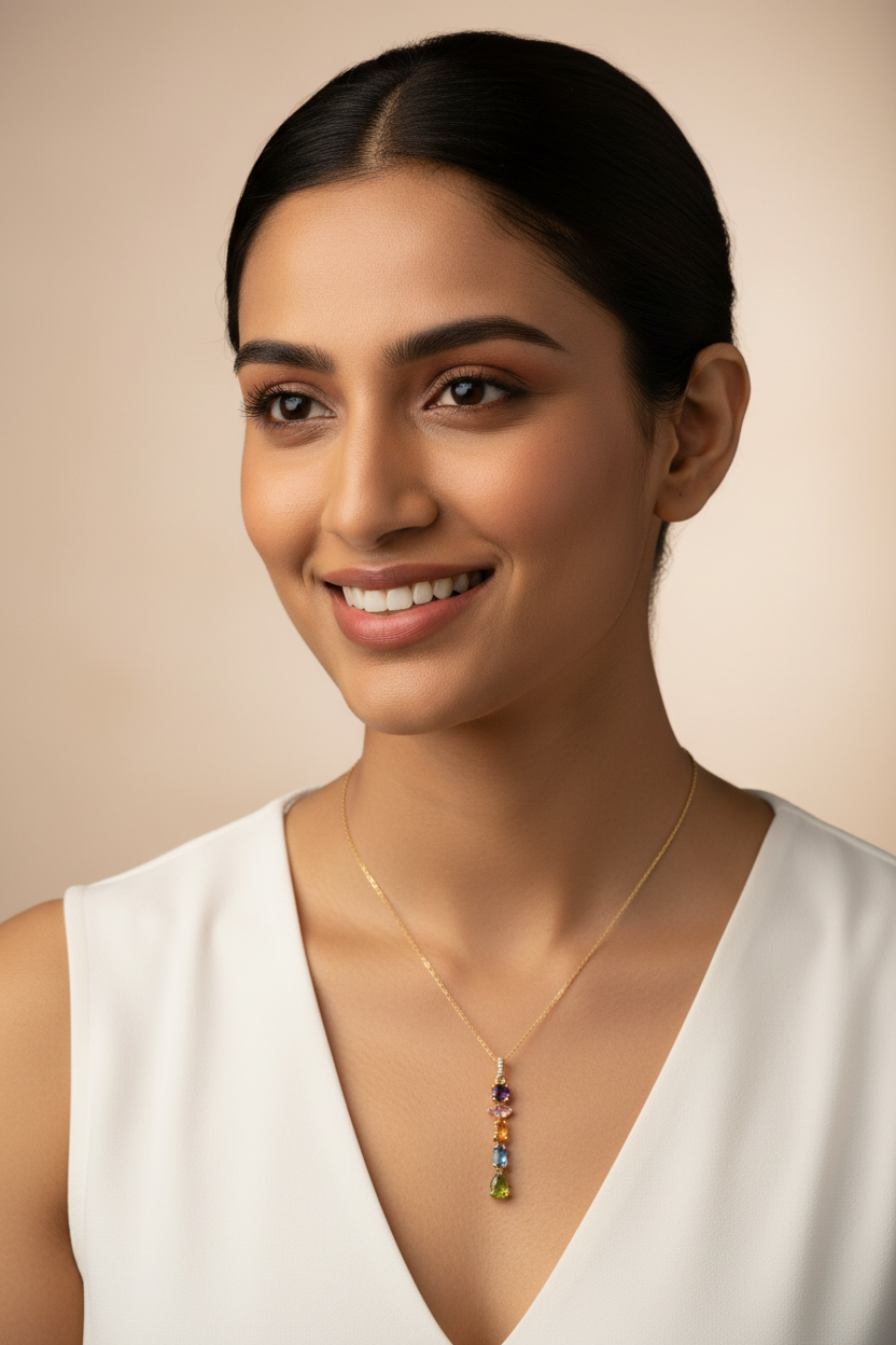 Gelato Glow Silver Multi Colour Pendant | Moissanite & Gemstone Silver Jewelry | Adila