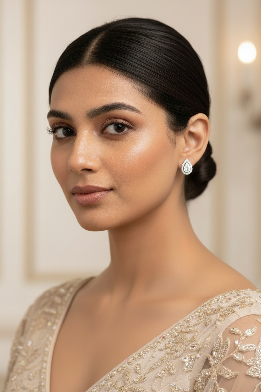 Eira Pear Halo Stud Earrings