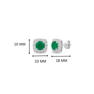 Pine Pop Halo  Moissanite & Lab Grown Emerald Stud Earrings | Elegant Silver Jewelry
